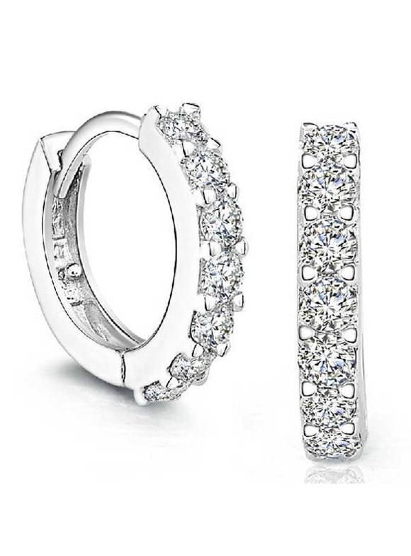 DZT1968 Sterling Silver Rhinestones Hoop Diamond Stud Earrings for Women