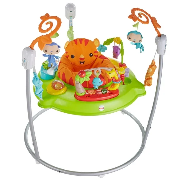 Fisher-Price Baby Bouncer Tiger Time Jumperoo Activity Center with Lights Music and Toys, Unisex