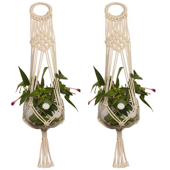 2pcs Macrame Plant Hanger, EEEkit Indoor Outdoor Hanging Planter Basket, Decorative Flower Pot Holder Jute Rope Braided Craft for Plant, Boho Bohemian Home Decor, in Box, for Succulents, Cacti, Herbs
