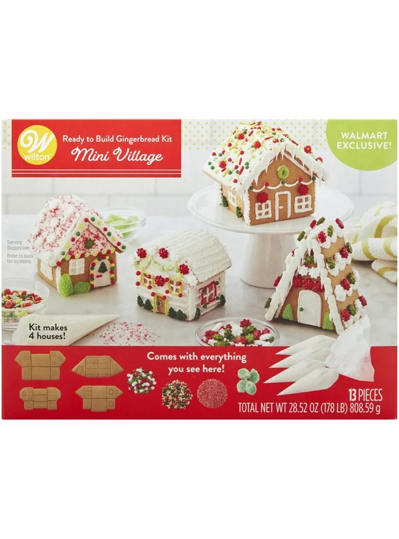 Wilton Ready-to-Build Mini Village Gingerbread Kit, 13-Piece