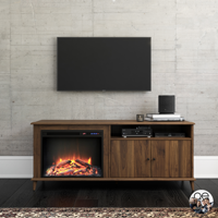 Queer Eye Farnsworth Mid-Century Fireplace TV Stand for TVs up to 65", Walnut