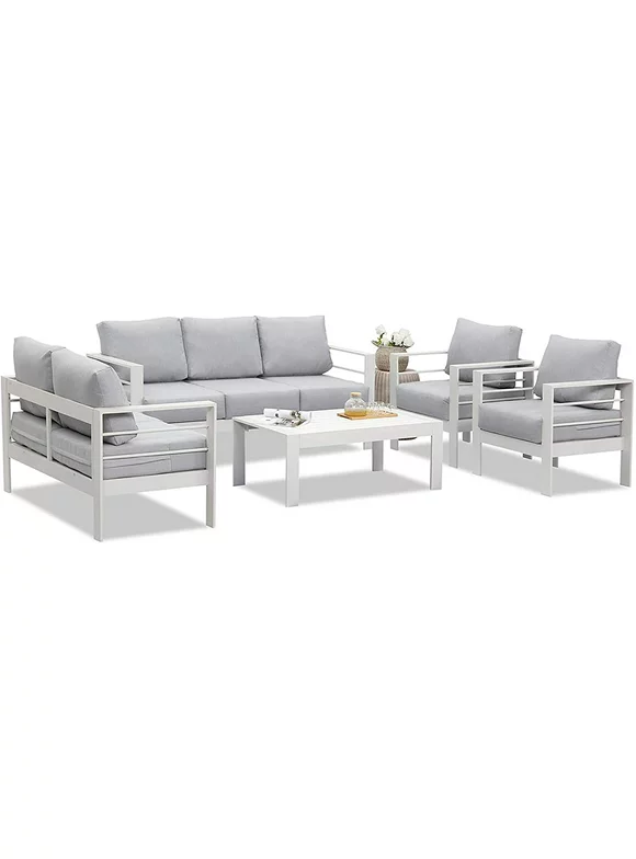 Superjoe 5 Pcs Outdoor Aluminum Furniture Set Patio Sectional Sofa Conversation Set ,7 Seats ,White