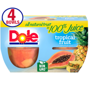 (4 Cups) Dole Tropical Fruit in 100% Fruit Juice, 4oz Fruit Bowls