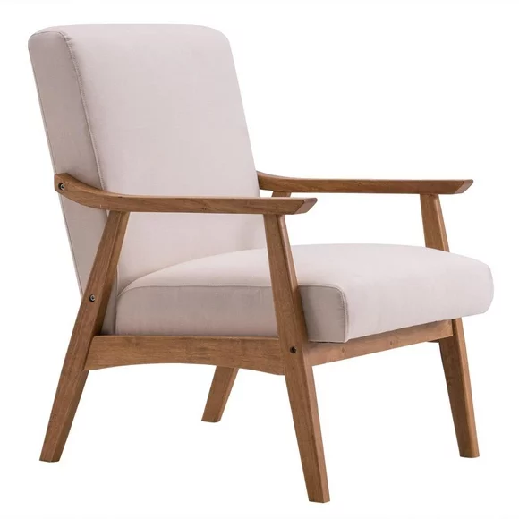 Ktaxon Mid-century Modern Arm Chair with Solid Wood Frame,Lounge Chair Club Chair,Beige