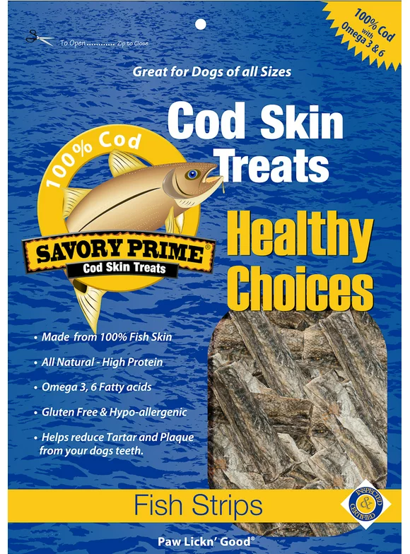 Savory Prime Cod Skin Fish Strips Dog Treats, 16 Oz.