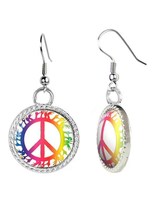 Peace Sign with Sign Language in Bright Colors Earrings