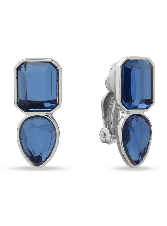 Gloria Vanderbilt Womens Silver Tone Blue Stone Drop Clip-on Earrings