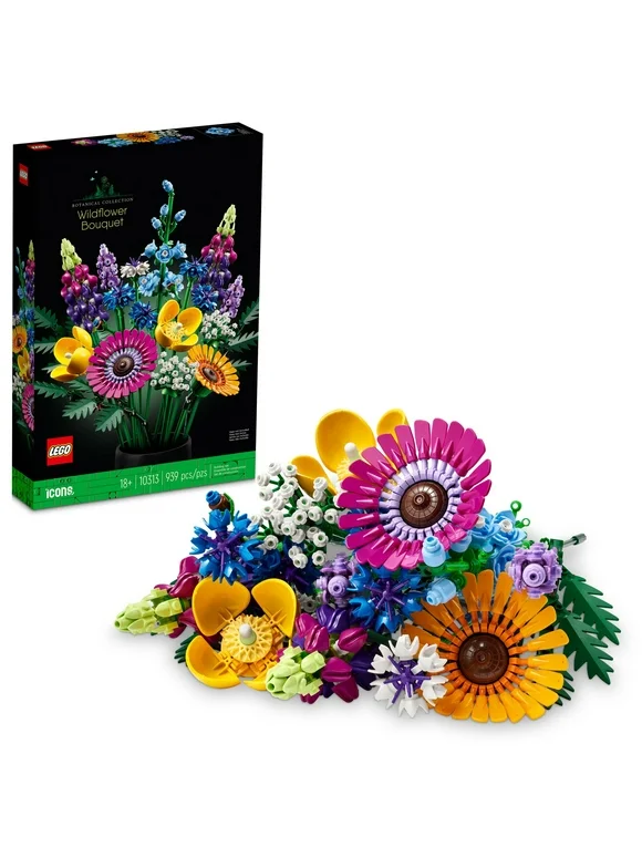 LEGO Icons Wildflower Bouquet Set - Artificial Flowers with Poppies and Lavender, Adult Collection, Unique Mother's Day Decoration, Botanical Piece for Anniversary or Mother's Day Gift, 10313