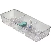 InterDesign Rain Cosmetic Organizer Tray for Vanity Cabinet to Hold Makeup, Beauty Products, 3 Compartments, Clear
