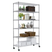 6-Tier Wire Shelving Unit Heavy Duty Height Adjustable NSF Certification Utility Rolling Steel Commercial Grade with Wheels for Kitchen Bathroom Office 2100LBS Capacity-18x48x82, Chrome