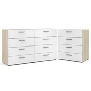 Home Square Contemporary Design 2 Piece Bedroom Set with 8 Drawer Dresser and 4 Drawer Chest in Oak Structure and White Gloss