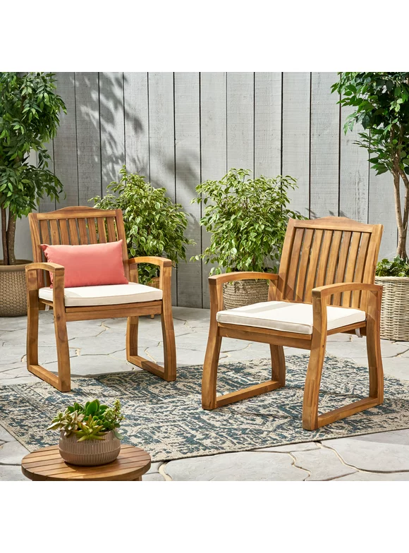 Pearl Outdoor Acacia Wood Dining Chairs, Set of 2, Teak Finish