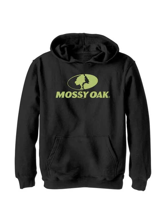 Boy's Mossy Oak Green Classic Logo  Pull Over Hoodie Black Large