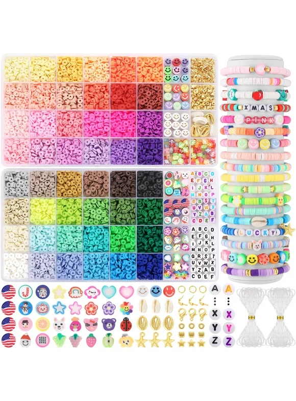 Funtopia Clay Beads, 48 Colors Charm Bracelet Making kit for Girls 8-12, Polymer Heishi Beads for Jewelry Making, Friendship Bracelet Kit with Alphabet Letter Beads, Valentine Gifts for Girls Craft