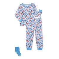 Sleep On It Baby & Toddler Boys Long Sleeve Snug Fit Cotton Pajamas & Socks, 3-Piece Set