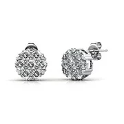 Cate & Chloe Remy 18k White Gold Sparkling Pave Stud Earrings w/ Swarovski Crystals, Sparkle Crystal Studs Earring Set for Women, Fashion Flower Cluster Earrings -MSRP $135