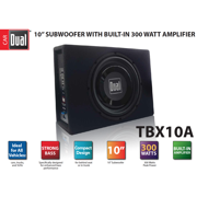 Dual Electronics TBX10A 10-inch Shallow Enclosed High Performance Subwoofer with Built-In 300W Amplifier, Includes Ventilated Control Circuitry System, Specialized Tuned Port provides Consistent Bass