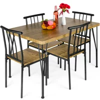 Best Choice Products 5-Piece Indoor Modern Metal and Wood Rectangular Dining Table Furniture Set w/ 4 Chairs - Brown