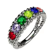 NANA Rope Mothers Ring 1 to 10 Simulated Birthstones - Sterling Silver -Size 5-stone 1