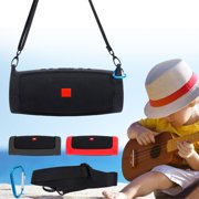 TSV Silicone Carry Case for JBL Charge 4 Portable Waterproof Wireless Bluetooth Speaker, Sturdy Durable Travel Case Cover with Shoulder Strap & Carabiner (Black/Red)