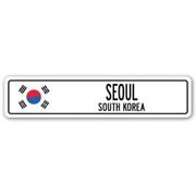 3 Pack: SEOUL, SOUTH KOREA Street Sign Sticker 3" South Korean flag city country road - Sticker - Construction Toolbox, Hardhat, Lunchbox, Helmet, Mechanic, Luggage, Skateboard, Surfboard, Bumper