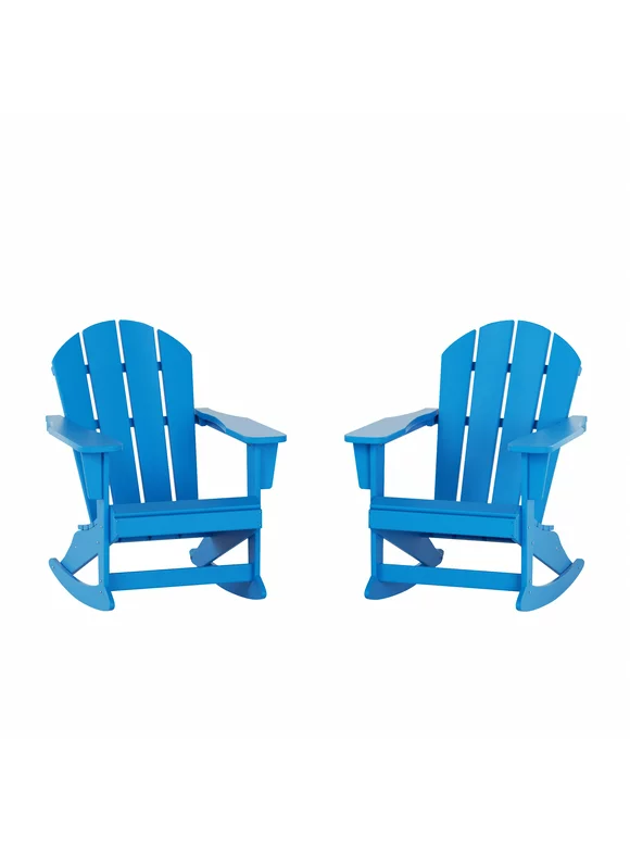 Westintrends Malibu Outdoor Rocking Chair Set of 2, All Weather Resistant Poly Lumber Classic Porch Rocker Chair, 350 lbs Support Patio Lawn Plastic Adirondack Chair, Pacific Blue