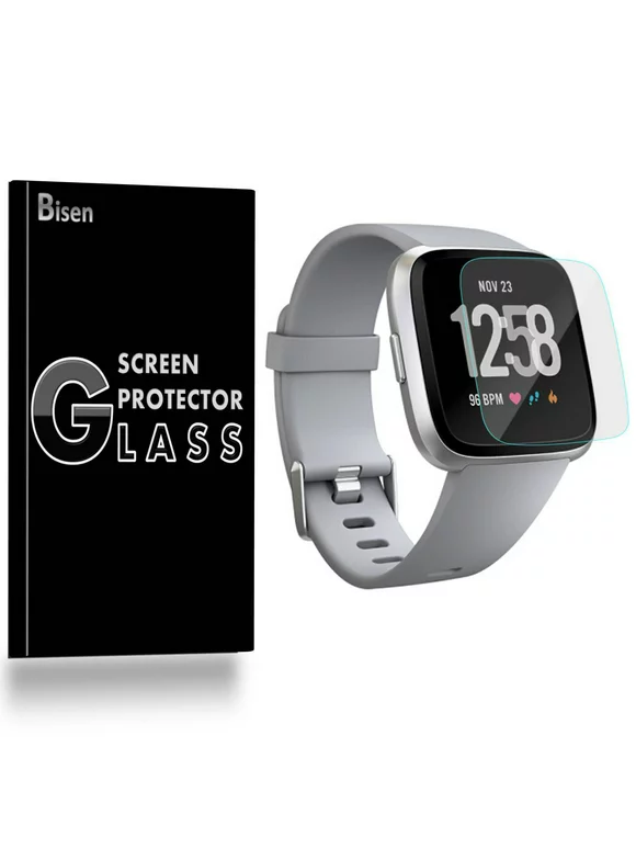 Fitbit Versa [3-Pack BISEN] Screen Protector Tempered Glass, 9H Hardness, Anti-Scratch, Anti-Shock, Bubble Free, Shatterproof
