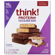 thinkThin Protein & Fiber Bar, S'mores, 10g Protein, 5 Ct