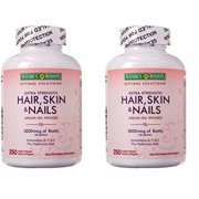 2 PACK |  Nature's Bounty Optimal Solutions Hair Skin and Nails Argan Oil Infused 5000mcg of Biotin, 250 Softgels
