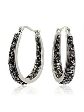 Carly Creations Women's Silver Plated Genuine Crystal Hoop Earrings