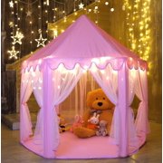 Little Play House Princess Tent - Indoor and Outdoor Hexagon Pink Castle Play Tent for Girls with Light