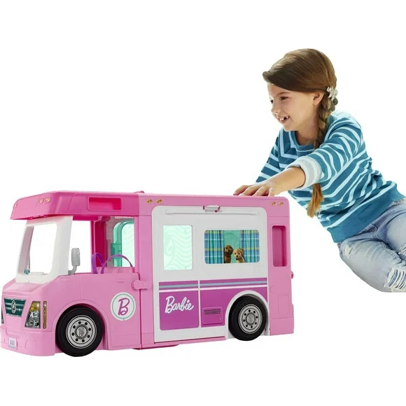 Barbie Camper, Doll Playset With 50 Accessories, Truck, Boat And House, 3-In-1 Dream Camper