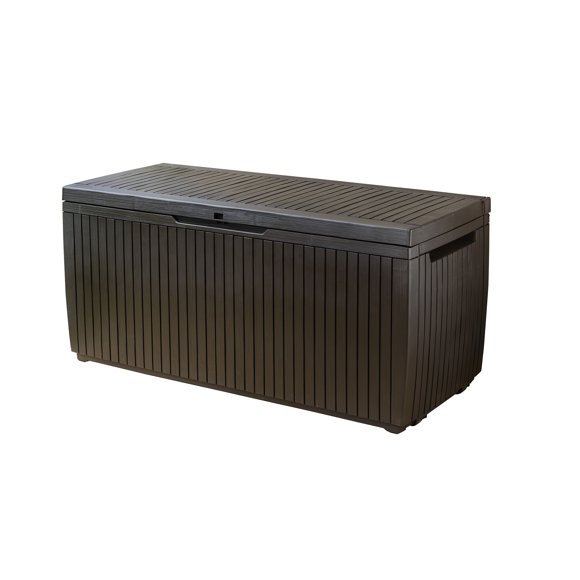 Keter Springwood Patio Outdoor 80 Gallon Plastic and Resin Deck Box, Brown