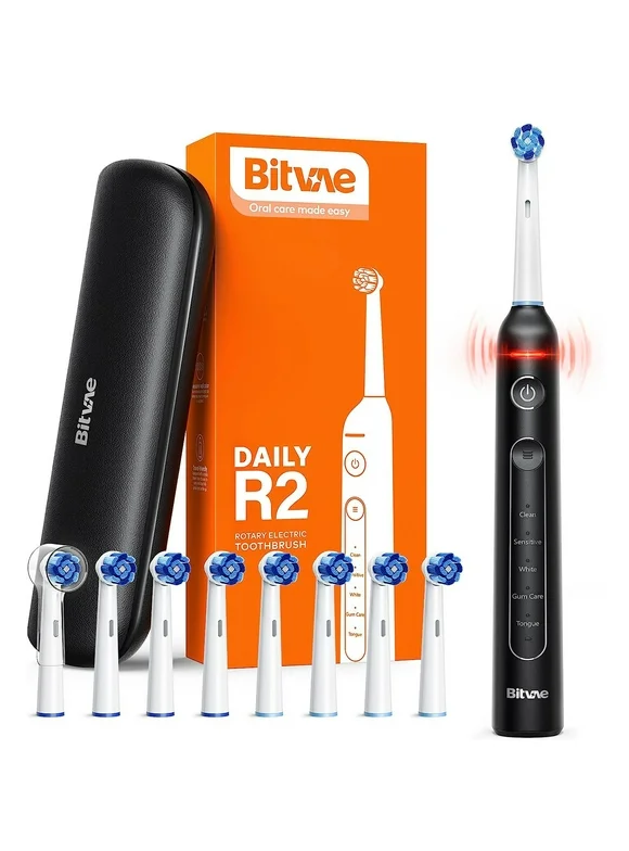 Bitvae Electric Toothbrush with 8 Brush Heads and Carrying Case for Adults Travel Home Use