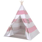 Indoor Indian Playhouse Toy Teepee Play Tent for Kids Toddlers Canvas with Carry Case, Pink Stripe by e-joy