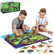 ToyVelt Dinosaur Play Set Dinosaur Toys Includes Dinosaur Figures, Trees, Rocks, PlayMat, And A Beautiful Container Create a Dino World Great Gift for Boys & Girls Ages 3,4,5,6, and Up UPDATED VERSION