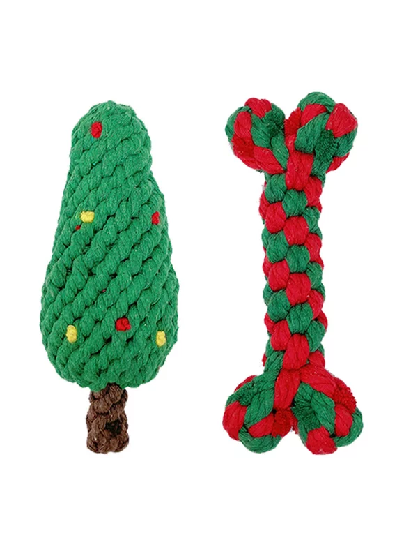 Christmas Dog Rope Toys, 2 Packs Dog Chewing Toys, Interactive Dog Stocking Stuffers Rope Toys for Small Medium Dogs