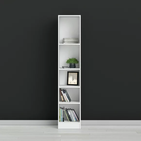 Element Collection Tall Narrow 5 Shelf Bookcase, White