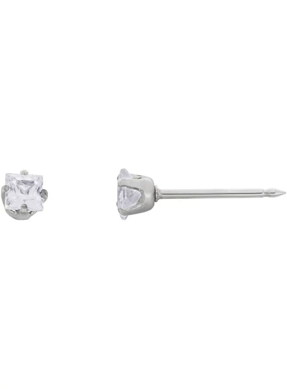 Home Ear Piercing Kit with Stainless Steel 3MM Square Clear Cubic Zirconia Earrings