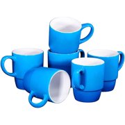 Porcelain Stacking Coffee Mug Tea Cup Dishwasher Safe Set of 6 - Large 18 Ounce, Gradient Blue