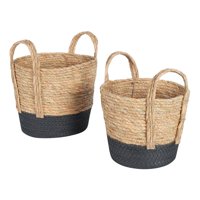Mainstays Natural Seagrass Basket with Black Paper Rope Colorblock Bottom, Set of 2, Multiple Sizes