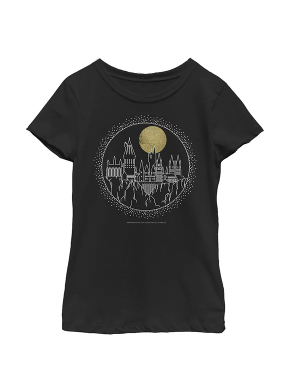 Girl's Harry Potter Hogwarts Line Art Moonrise  Graphic Tee Black Large