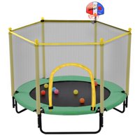 5ft Kids Trampoline with Safety Enclosure Net, Stainless Steel Outdoor Indoor Mini Recreational Trampoline for Toddlers Boys Girls Birthday Gift, Green Yellow