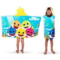 Baby Shark Kids Terry Cotton Bath and Beach Hooded Towel Wrap, Blue