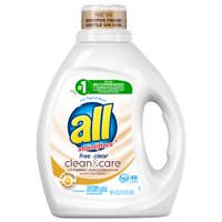 all Clean & Care with Keratin and Vitamin E, 49 Loads, Liquid Laundry Detergent Free Clear, 88 fl oz