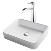 KRAUS 19-inch Modern Rectangular White Porcelain Ceramic Bathroom Vessel Sink and Ramus? Faucet Combo Set with Pop-Up Drain, Chrome Finish