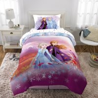 Frozen 2 Kids Elsa and Anna Microfiber Bed-in-a-Bag Bedding Bundle Set, Comforter and Sheets, Purple