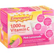 Emergen-c (30 count, pink lemonade flavor) dietary supplement fizzy drink mix with 1000 mg vitamin c, 0.33 ounce packets, caffeine free
