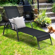 Goplus Patio Chaise Lounge Outdoor Folding Recliner Chair w/ Adjustable Backrest Black