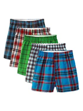 Fruit of the Loom Tartan Plaid Woven Boxer Underwear, 5 Pack (Little Boys & Big Boys)